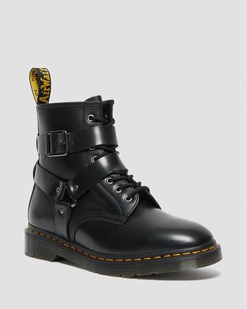 Black Women's Dr Martens Cristofor Leather Harness Lace Up Boots | CA 218EBC